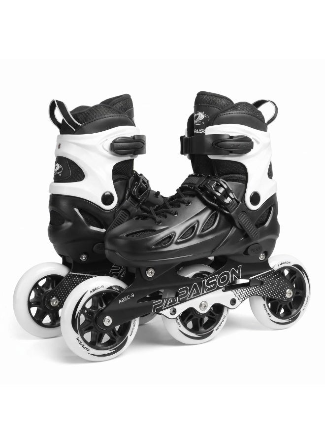 PAPAISON Adult Inline Skates Adjustable Rollerblades for Men Women — ABEC-9 Bearings, Black White, Recreational Outdoor Fitness Skating - Image 1