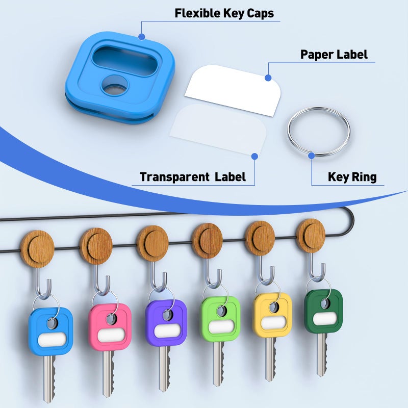 ttstar Key Cap Covers, Durable Silicone Key Identifiers,1 Inch Square Key Labels Tags for 0.9-1.05 Inch Standard Keys, Color Coded Key Chain Tags with Ring and Label Window, 10 Pack - Image 4