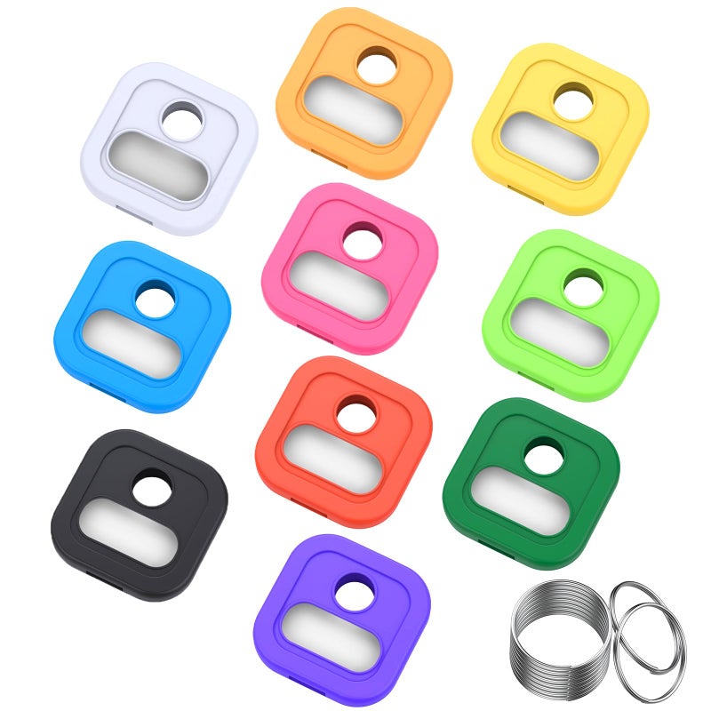 ttstar Key Cap Covers, Durable Silicone Key Identifiers,1 Inch Square Key Labels Tags for 0.9-1.05 Inch Standard Keys, Color Coded Key Chain Tags with Ring and Label Window, 10 Pack - Image 1