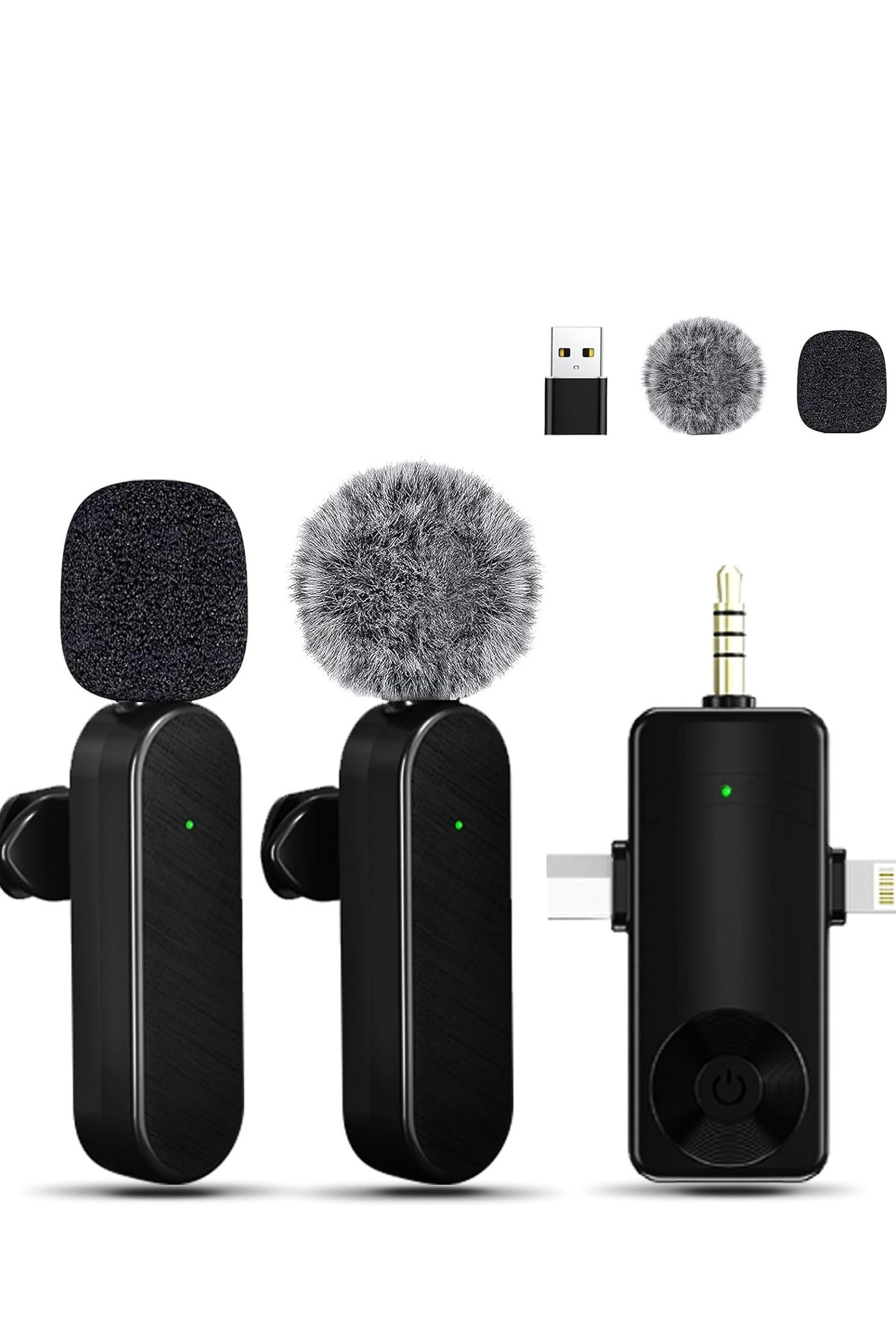 Mini Microphone for iPhone Android Camera iPad USB-C, 4 in 1 Professional Wireless Lavalier Lapel Microphone for Recording, Live Stream, YouTube, Facebook, TikTok, Vlog (2 Pcs)