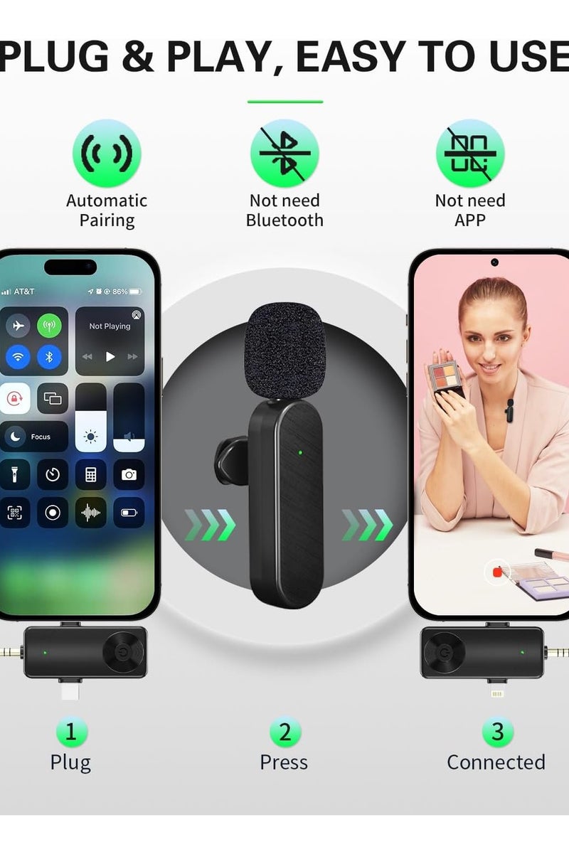 انفلكس ميكروفون صغير لأجهزة iPhone وAndroid وكاميرا iPad USB-C، ميكروفون لاسلكي احترافي 4 في 1 للتسجيل والبث المباشر ويوتيوب وفيسبوك وتيك توك وفيديولوج (قطعتان) - Image 4