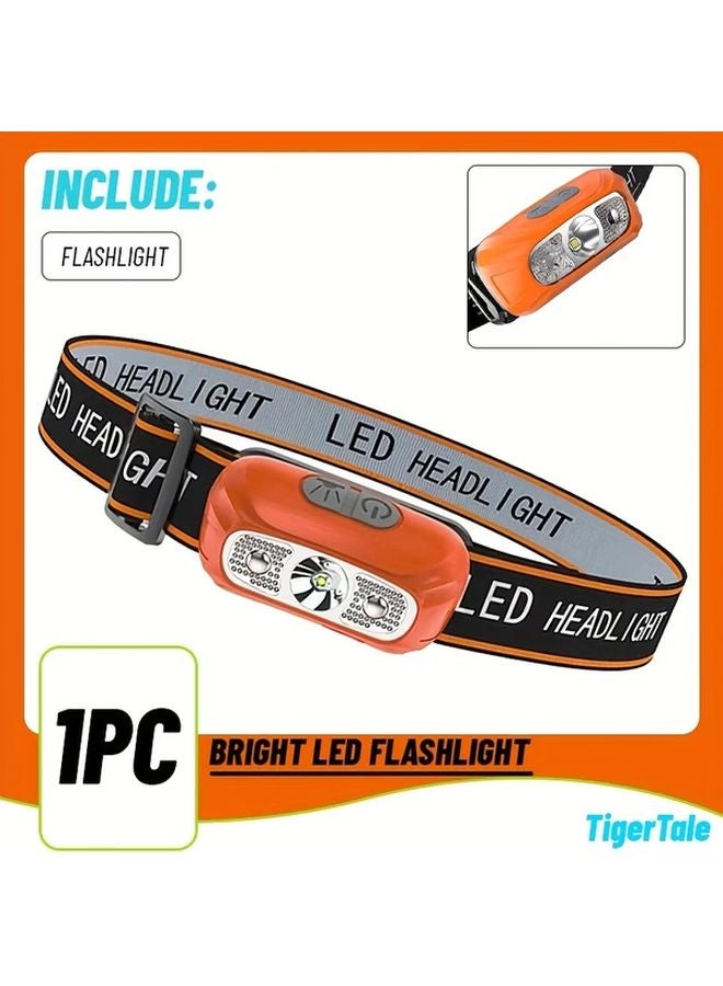 مصباح أمامي LED برتقالي، قابل لإعادة الشحن عبر USB، مزود بمستشعر حركة، حزام قابل للتعديل، مصباح عمل للطوارئ - Image 1