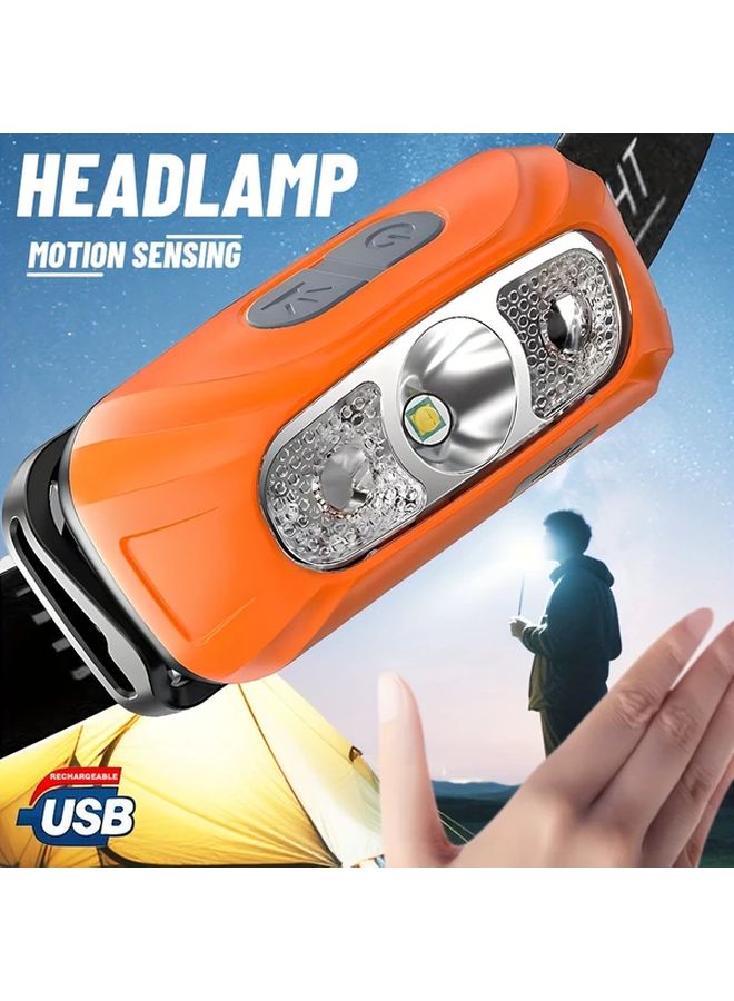 مصباح أمامي LED برتقالي، قابل لإعادة الشحن عبر USB، مزود بمستشعر حركة، حزام قابل للتعديل، مصباح عمل للطوارئ - Image 2