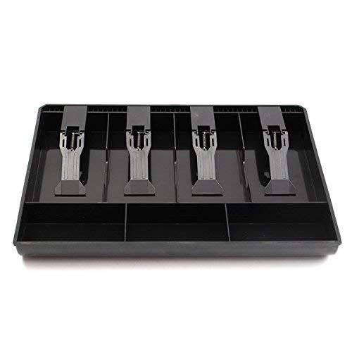 Homava Cash Register Box 4 Cash and 3 Coin Compartment, Store Cashier Coin Drawer Box,32 X 24.5 X 3.5 cm,Black, - Image 1