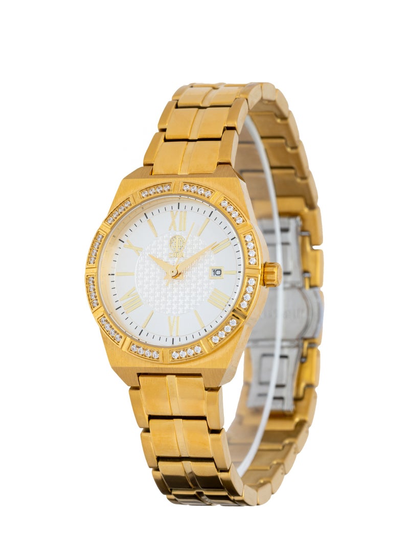 CABA Women's Watch, Elegant Design, Roman Numerals, Studded with Zircon Stones, Date Display, Waterproof, Stainless Steel Bracelet, Gold - 3106890SLG - Image 3