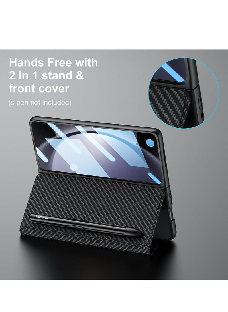 Captaintech for Samsung Galaxy Z Fold 5 Case with S Pen Holder, Luxury Leather 360° Shockproof Protection Case, 2 Card Holder, Screen Protector, Hinge Protection, Wireless Charging, Leather Cover 5G 2023 - Image 5