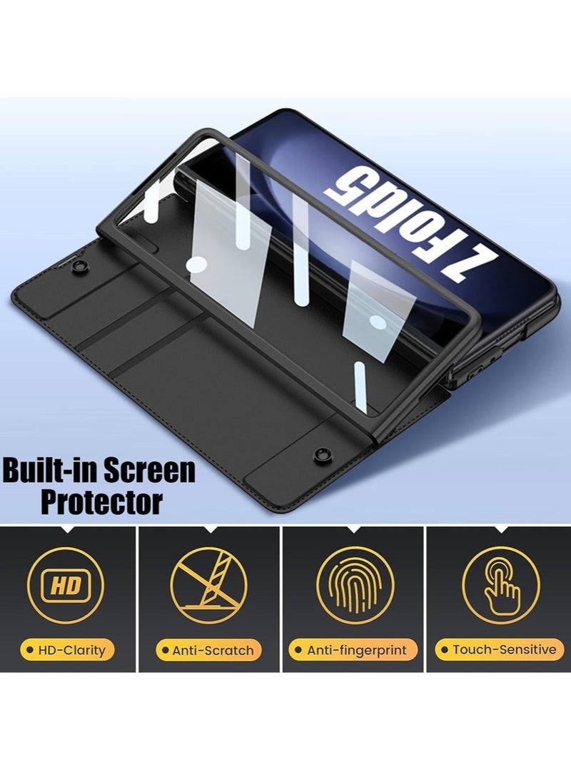 Captaintech for Samsung Galaxy Z Fold 5 Case with S Pen Holder, Luxury Leather 360° Shockproof Protection Case, 2 Card Holder, Screen Protector, Hinge Protection, Wireless Charging, Leather Cover 5G 2023 - Image 4