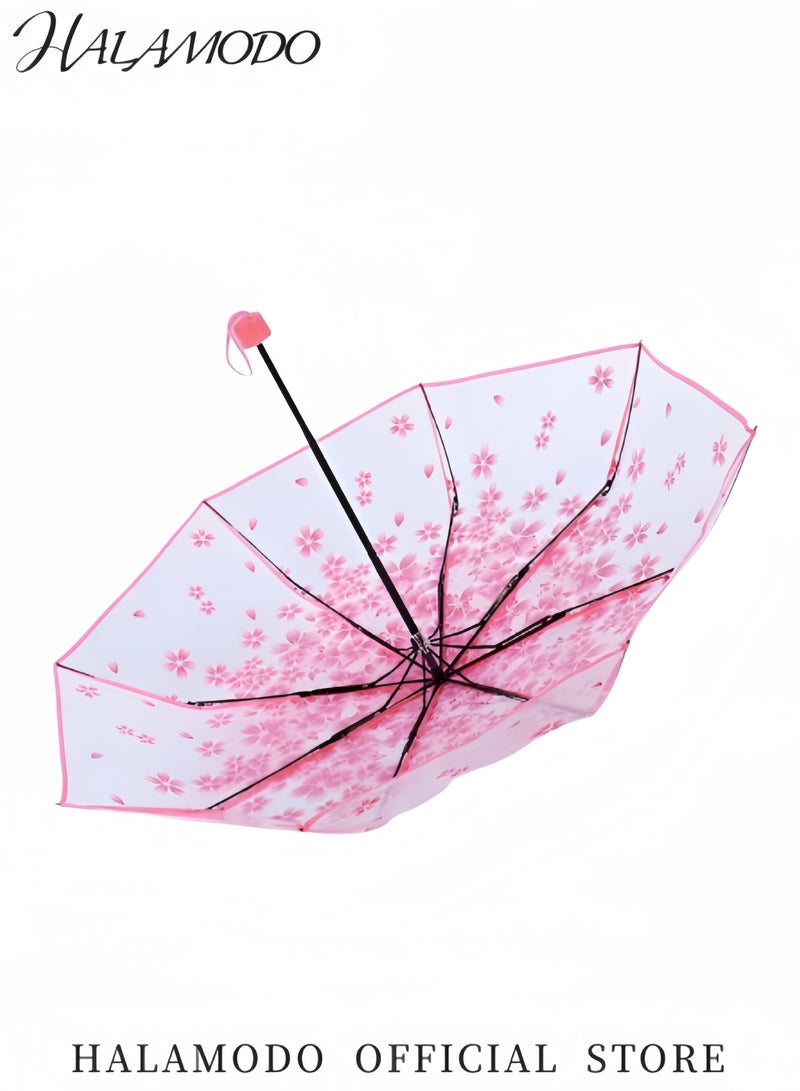 هالامودو مظلة زهر الكرز شفافة مظلة قابلة للطي موضة مظلة أميرة محمولة مظلة مقاومة للرياح مظلة سفر شفافة زهرية للأطفال والبنات والنساء - Image 5