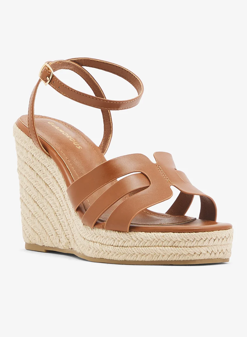 GLAMOROUS Tan Espadrille Wedge Heeled Sandals