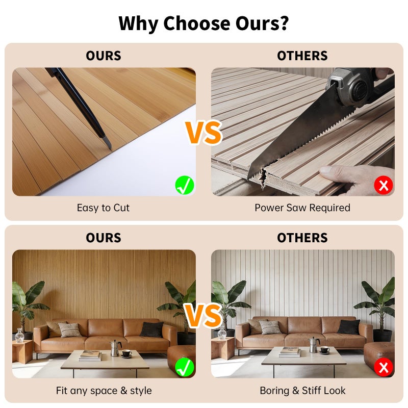 ULTAC Natural Bamboo Wall Panel for Interior Wall Decor, Pole Wrap Wainscoting Paneling, Eco-Friendly Wall Panels Interior Decor for Living Room, Kitchen Island, Ceiling 16" H x 96" L, Light-carbonized - Image 5