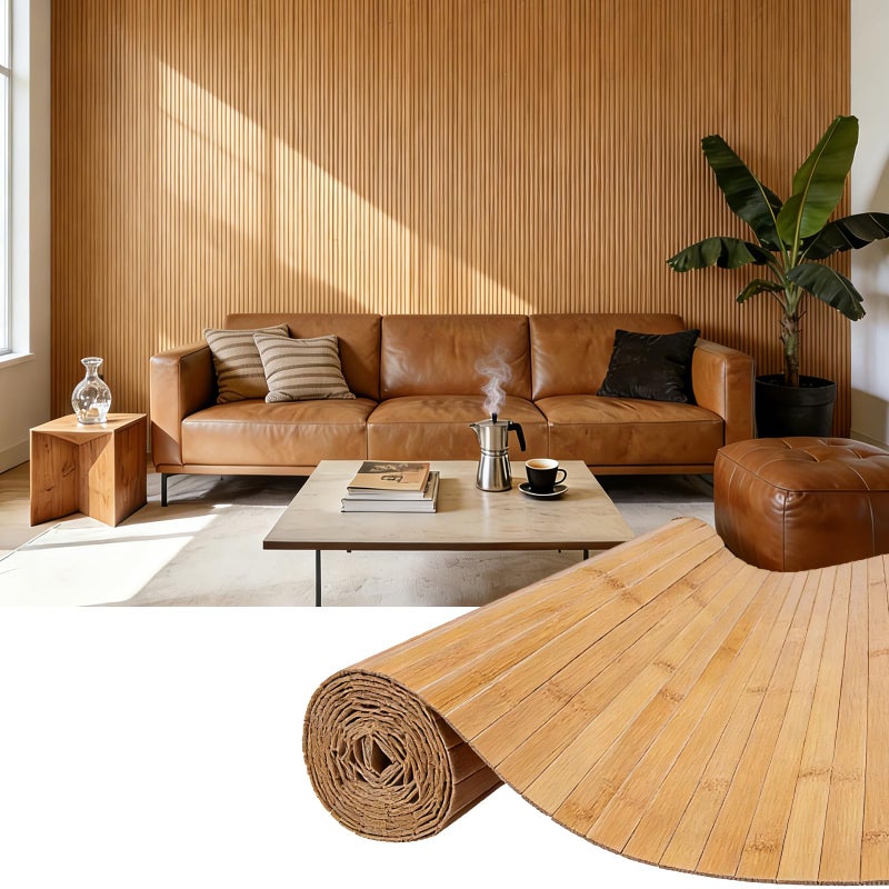 ULTAC Natural Bamboo Wall Panel for Interior Wall Decor, Pole Wrap Wainscoting Paneling, Eco-Friendly Wall Panels Interior Decor for Living Room, Kitchen Island, Ceiling 16" H x 96" L, Light-carbonized - Image 1