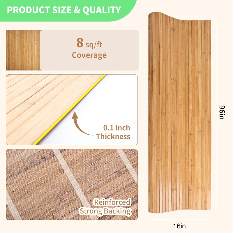 ULTAC Natural Bamboo Wall Panel for Interior Wall Decor, Pole Wrap Wainscoting Paneling, Eco-Friendly Wall Panels Interior Decor for Living Room, Kitchen Island, Ceiling 16" H x 96" L, Light-carbonized - Image 2
