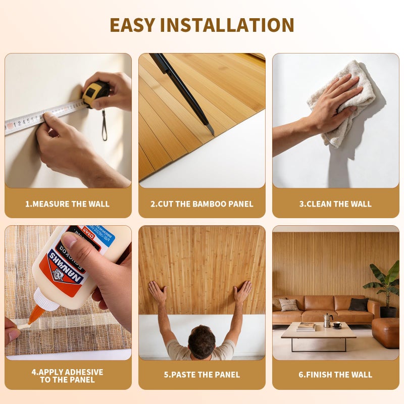 ULTAC Natural Bamboo Wall Panel for Interior Wall Decor, Pole Wrap Wainscoting Paneling, Eco-Friendly Wall Panels Interior Decor for Living Room, Kitchen Island, Ceiling 16" H x 96" L, Light-carbonized - Image 4