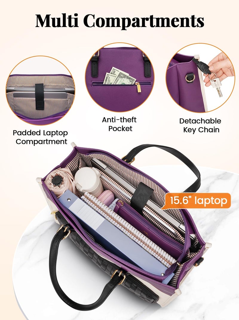 MATEIN Lunch Tote Bag for Women, 15.6 Inch PU Leather Laptop Briefcase with Insulated Lunch Compartment, Large Capacity Professional Computer Work Handbag with Purse for Office Nurse Teacher, 2 Sets - Image 5