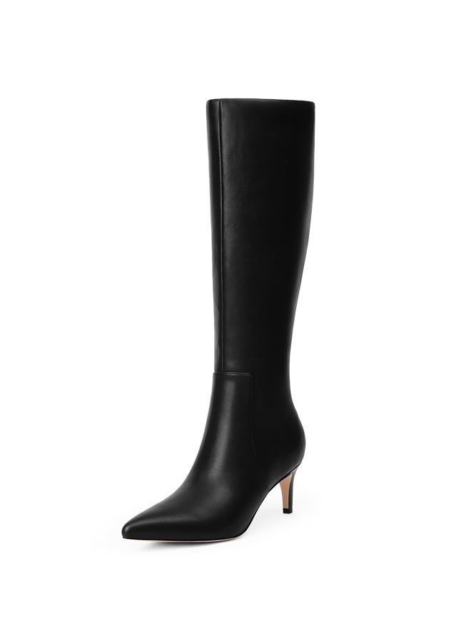 QIY Knee High Black Boots Women Fall Tall Boots 2024 Black Boots Pointed Toe Kitten Heel Boots for Women Black Boots Knee High Winter Long Boots Size 10 - Image 1