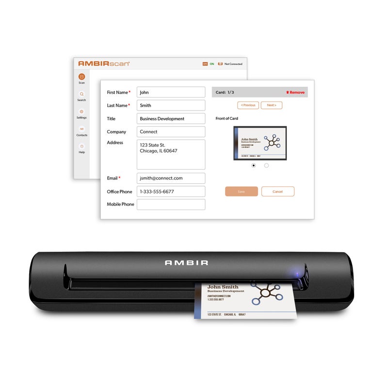 Ambir TravelScan Pro 600BCS Simplex Document Scanner with AmbirScan Business Card for Windows PC and MAC - Image 2