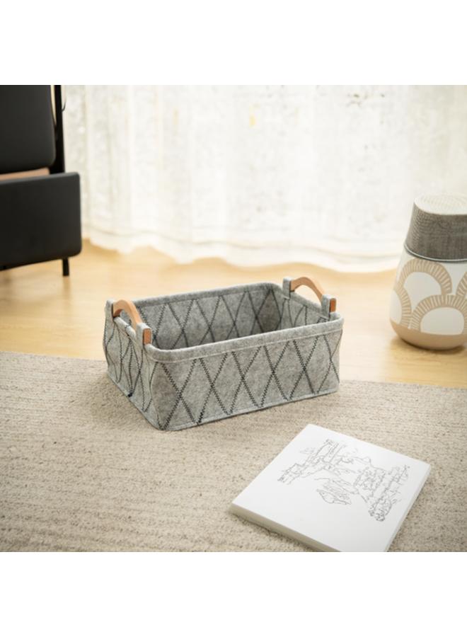 HONEY BEE Rectangular Shape Durable Storage Basket With Wooden Handle Grey And Black - Image 2