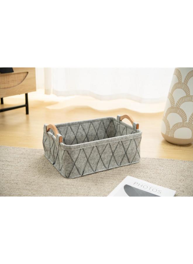 HONEY BEE Rectangular Shape Durable Storage Basket With Wooden Handle Grey And Black - Image 1