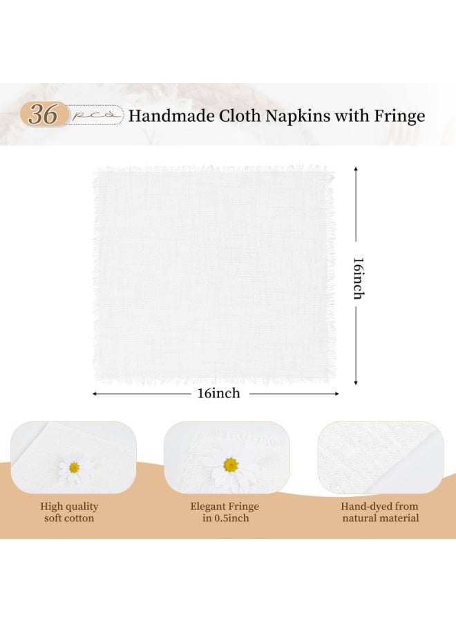 بيتلا 12 قطعة من مناديل طاولة قطن وكتان 43×43 سم – مناديل قماشية يدوية الصنع بحواف مزخرفة، ناعمة بطابع ريفي لحفلات الزفاف والمناسبات والاستخدام المنزلي، لون أبيض - Image 2