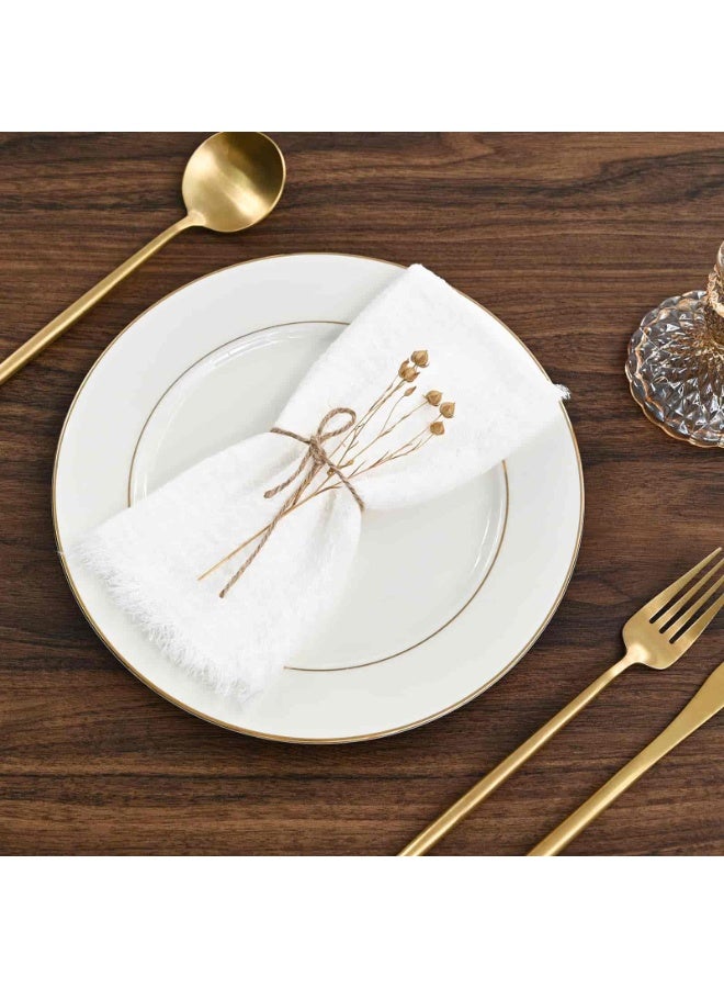 بيتلا 12 قطعة من مناديل طاولة قطن وكتان 43×43 سم – مناديل قماشية يدوية الصنع بحواف مزخرفة، ناعمة بطابع ريفي لحفلات الزفاف والمناسبات والاستخدام المنزلي، لون أبيض - Image 3