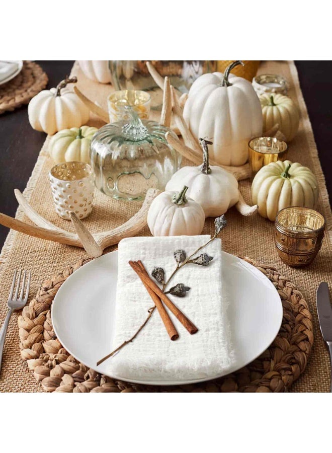 بيتلا 12 قطعة من مناديل طاولة قطن وكتان 43×43 سم – مناديل قماشية يدوية الصنع بحواف مزخرفة، ناعمة بطابع ريفي لحفلات الزفاف والمناسبات والاستخدام المنزلي، لون أبيض - Image 4