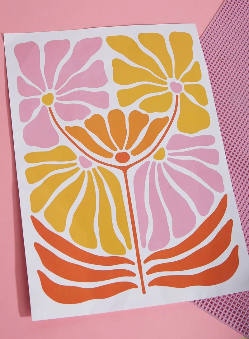 COCONUT LANE Pink And Orange Flowers Wall Art Poster