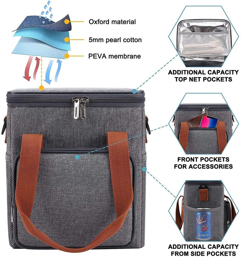 Divik Reusable Food Cooler Lunch Box Insulated Lunch Bag Thermal Hot Cool Food Storage Bag Office Women Men Tiffin Storage Bag with Removable Shoulder Strap 1Pcs - Image 5