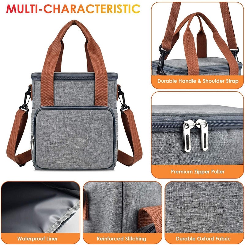 Divik Reusable Food Cooler Lunch Box Insulated Lunch Bag Thermal Hot Cool Food Storage Bag Office Women Men Tiffin Storage Bag with Removable Shoulder Strap 1Pcs - Image 3