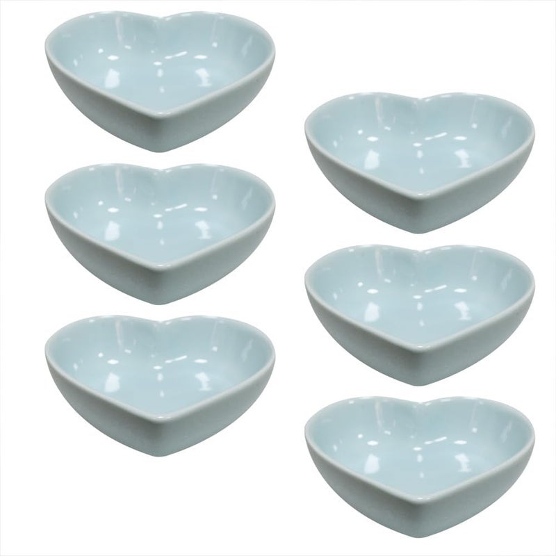 Albedel Light Blue 6 pcs Heart Shaped Porcelain Soy Sauce Dish Ceramic Dip Dipping Bowls 165 oz for Dinner Baking BBQ and Cooking - Image 1