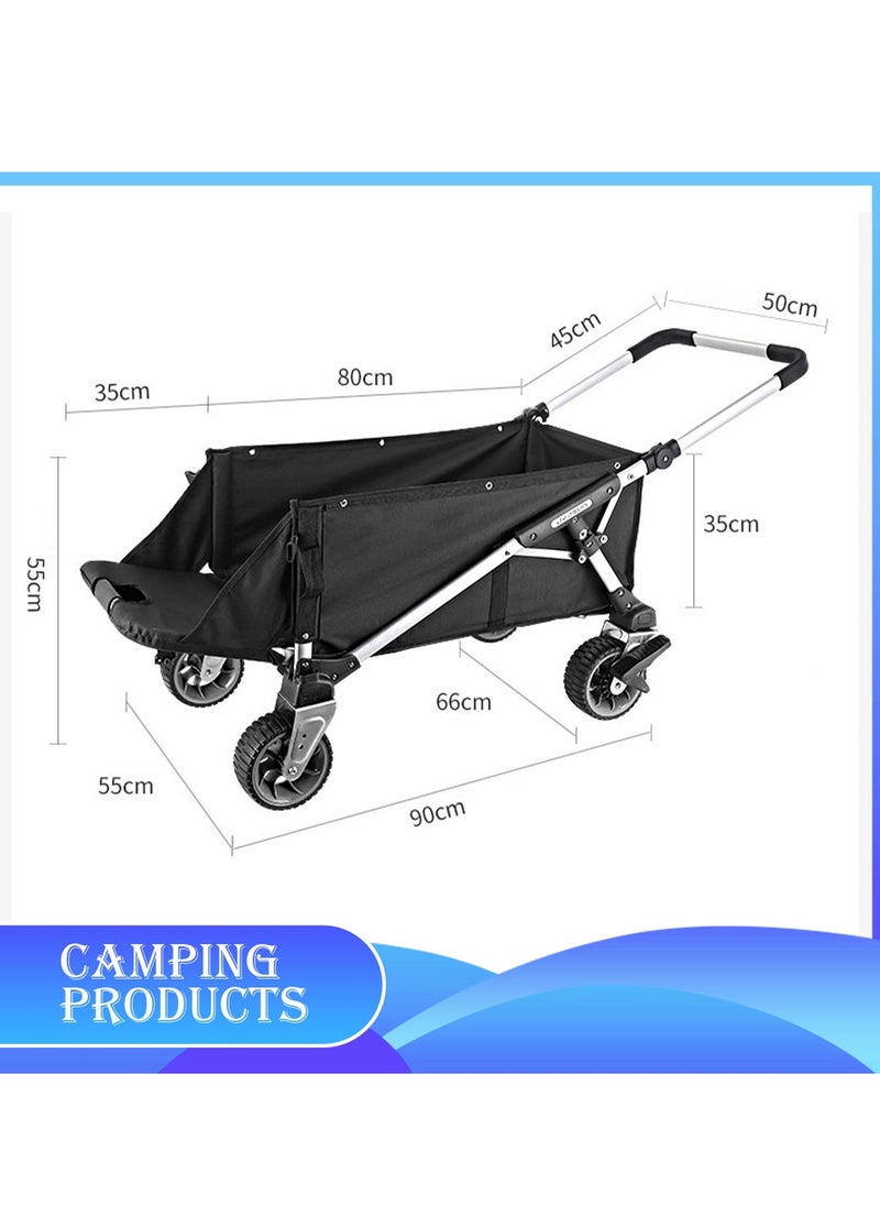 Manful Garden Cart Folding Trolley Cart Outdoor Wagon Collapsible with Removable Fabric Festival Garden Camping Picnic Cart Supports Max 100kg Portable Transport Trailer (Black)  - Image 2