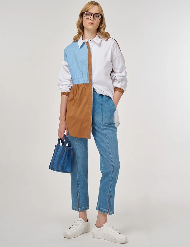 Kayra Color Block Cotton Tunic Optical White