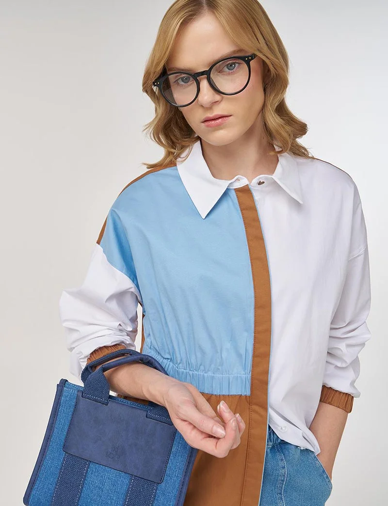 كايرا تونيك قطن بألوان متباينة باللون الأبيض الناصع