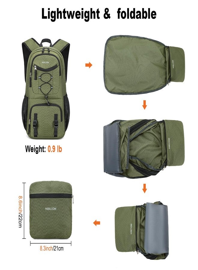 NerIion Nerlion Lightweight Foldable 35L Hiking Backpack Travel Backpack for Men Women Camping Waterproof Outdoor Hiking Daypack Backpack Green - Image 4