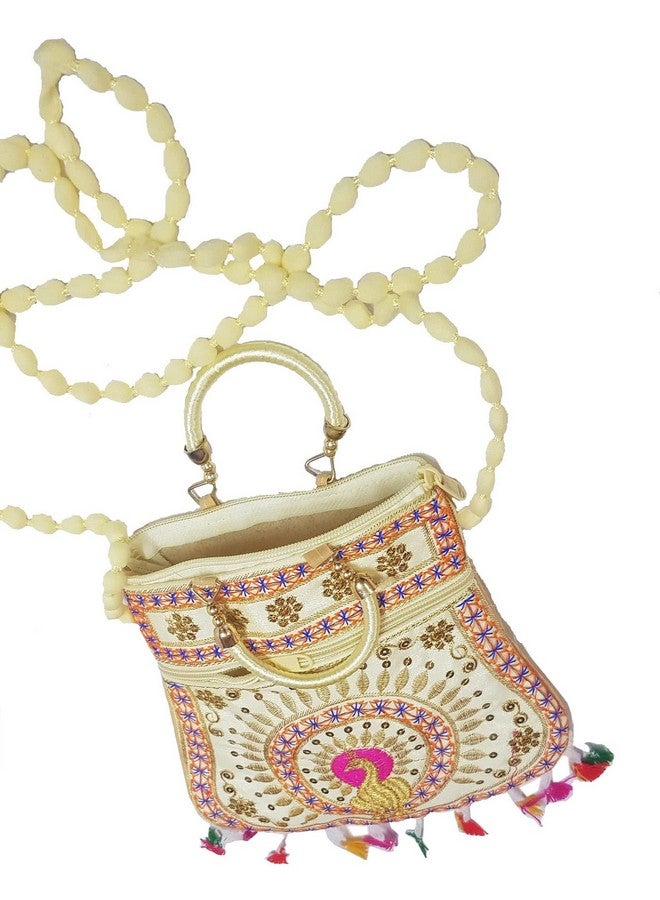 SUMERA WARQ Handicrafts Cotton Embrodery Multicolour Rajasthani Sling Bag for Women & Girls Whight - Image 3