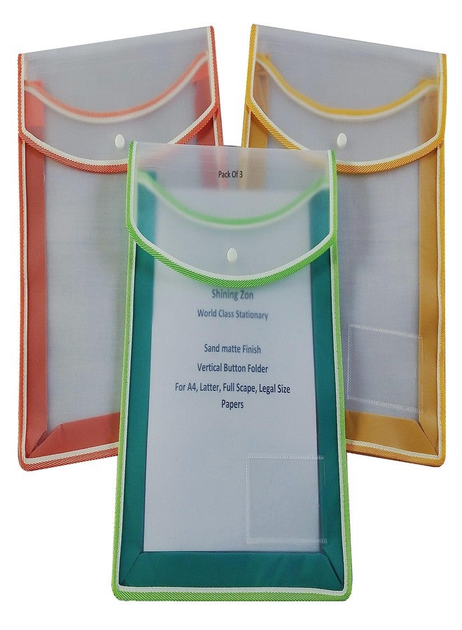 Shining Zon A4, B4, Fullscape, Legal Size Paper Document Cretificate Holder Snap Button File Folder Heavy Duty Matt Finish Waterproof Transparent File Pouch (Pack of 3, Assorted Colour) - Image 1