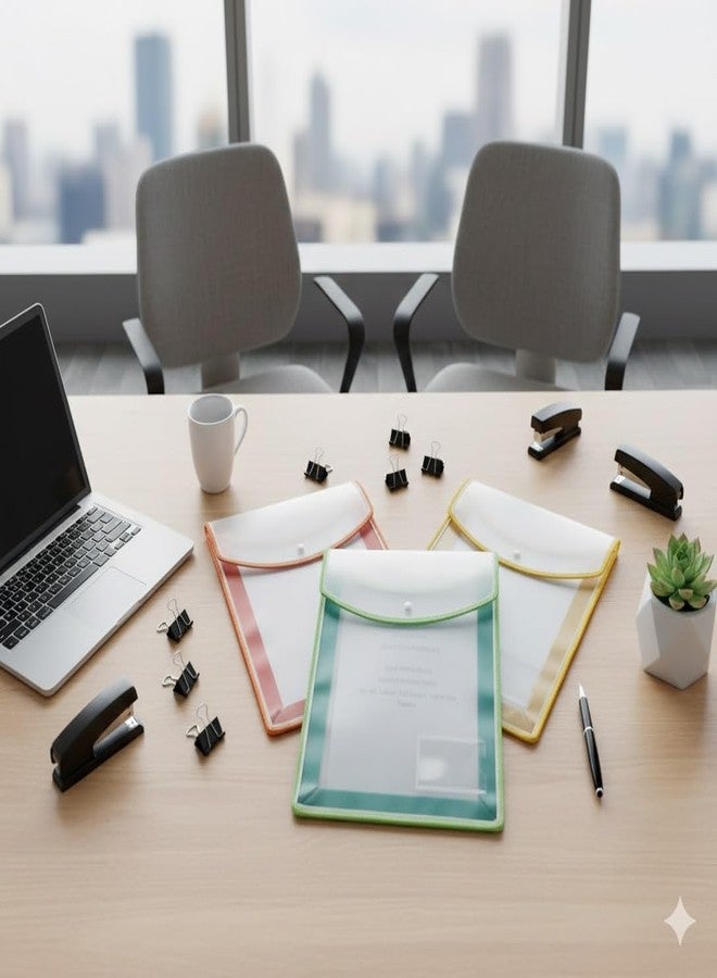 Shining Zon A4, B4, Fullscape, Legal Size Paper Document Cretificate Holder Snap Button File Folder Heavy Duty Matt Finish Waterproof Transparent File Pouch (Pack of 3, Assorted Colour) - Image 5