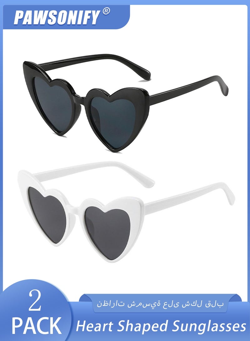 PAWSONIFY 2 PCS Heart Shaped Sunglasses UV400 Protection - Vintage Retro Love Heart Glasses for Party Raves Travel - Image 1