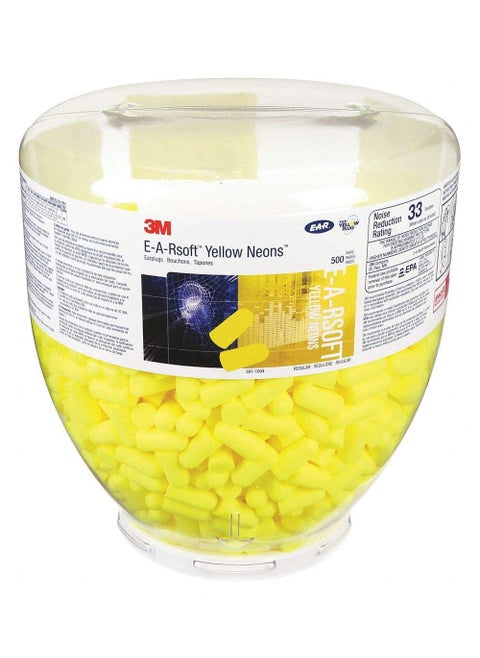 3M E-A-R by 3M 10080529910049 391-1004 Soft Yellow Neon Disposable Uncorded Earplugs Bulk Refill, One Size Fits All (Pack of 500)