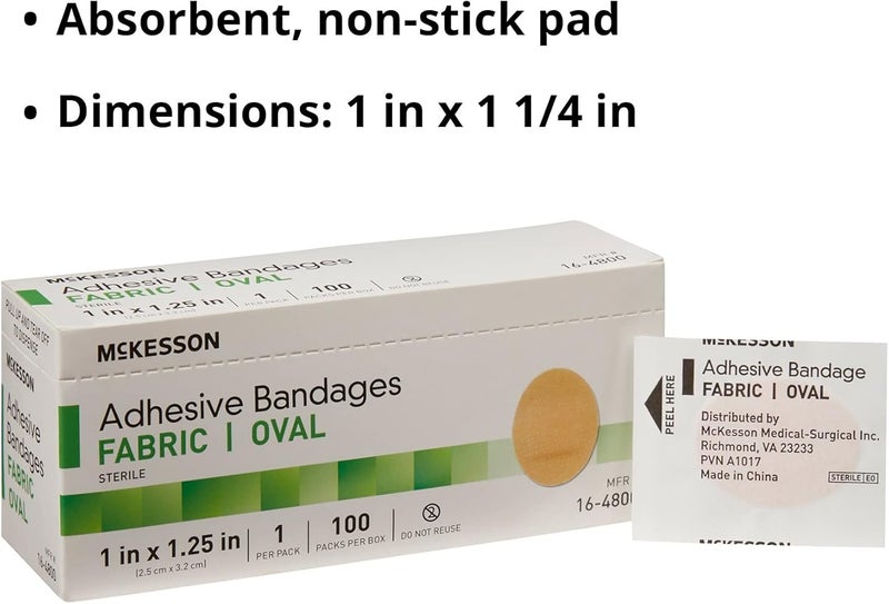 McKesson Adhesive Bandages Sterile Fabric Oval 1 in x 1 14 in 100 Count 1 Pack - Image 4