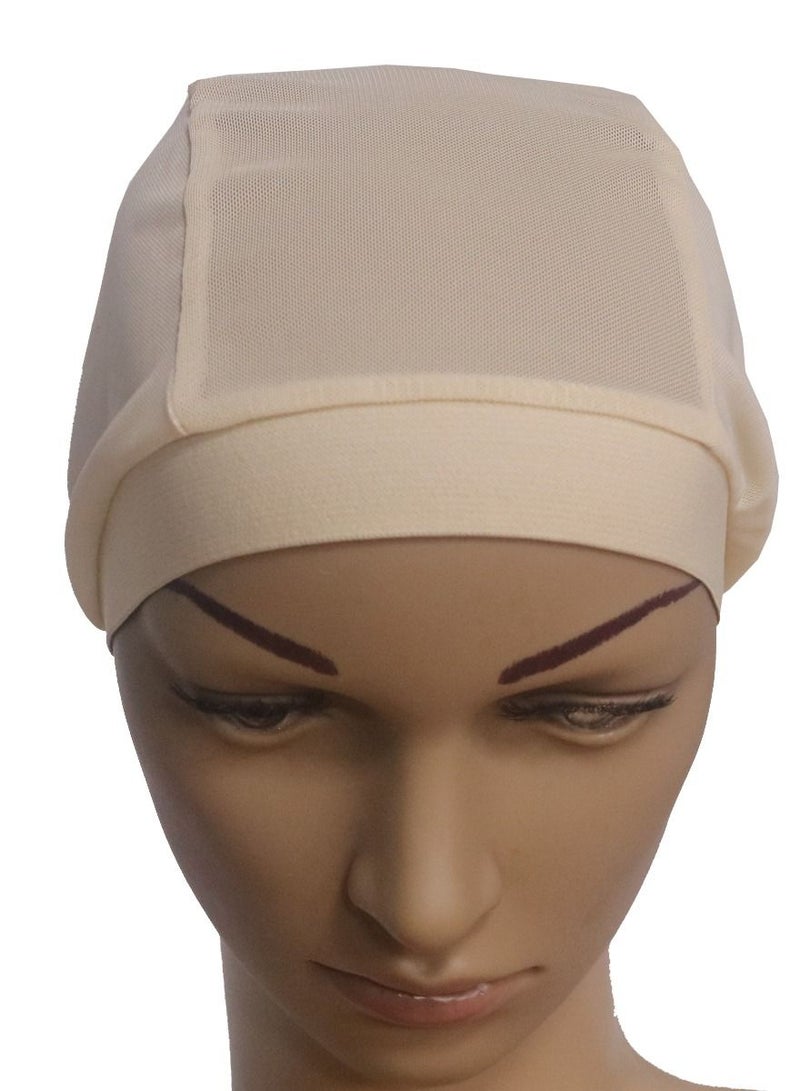 Loquat Women's Solid Color Stretch Net Hijab Inner Cap Beige - Image 1