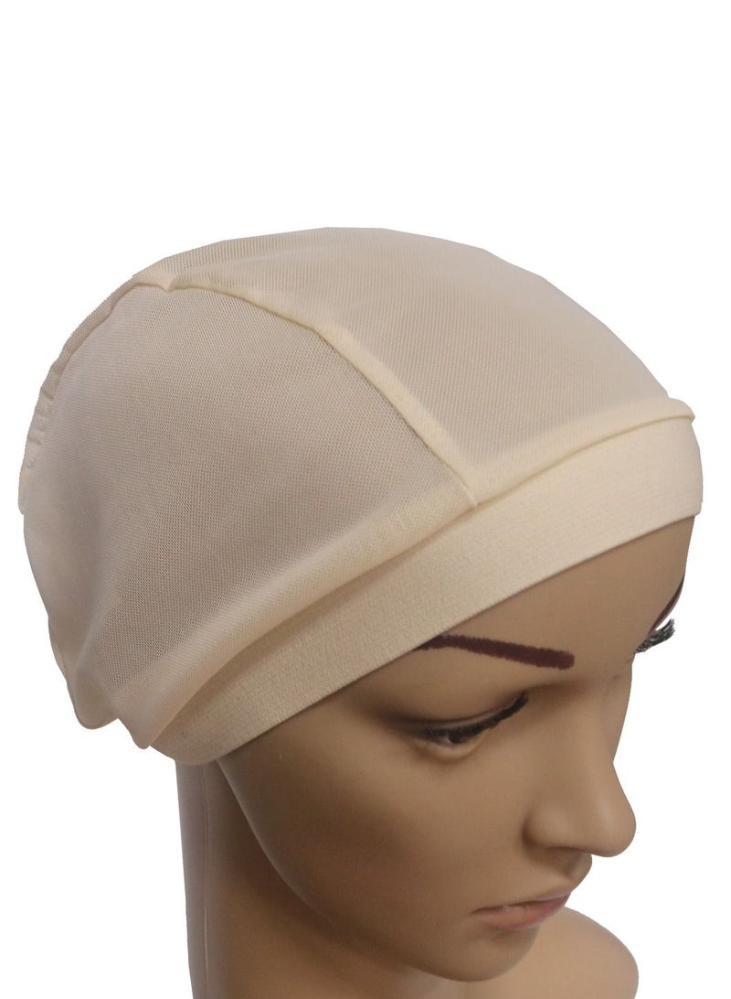 Loquat Women's Solid Color Stretch Net Hijab Inner Cap Beige - Image 2
