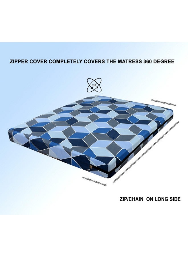 Asian ASIAN Handloom 6x2.5 feet Cotton 300TC Mattress Cover Protector with Zip/Chain Single Bed (1 pc Single 72x30x6 Printed, Printed MultiBlue)  - Image 2