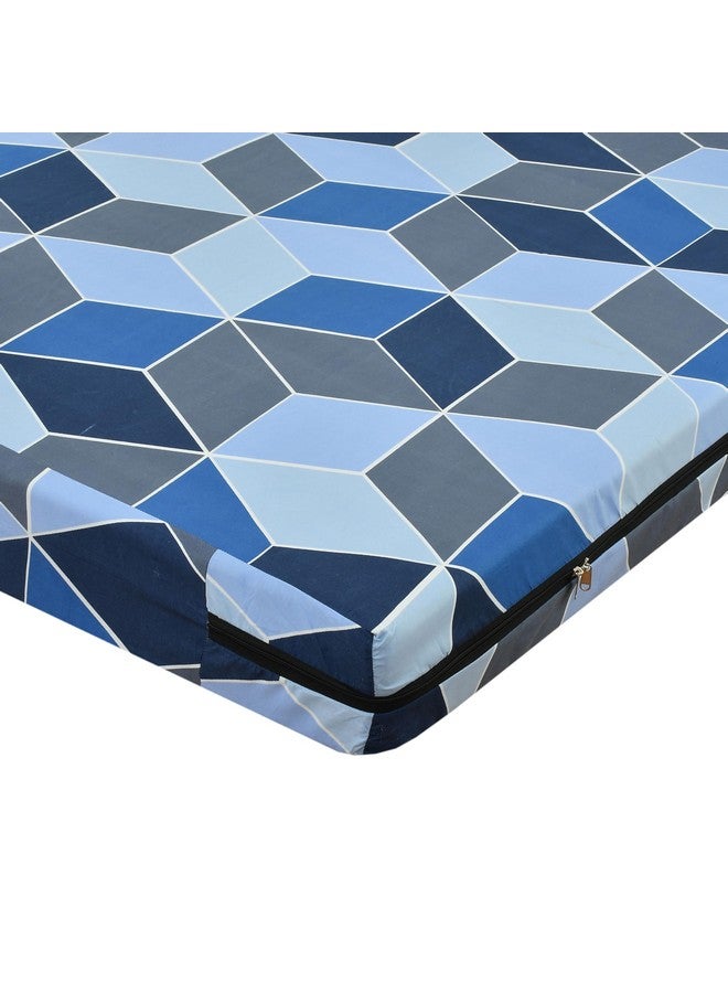 Asian ASIAN Handloom 6x2.5 feet Cotton 300TC Mattress Cover Protector with Zip/Chain Single Bed (1 pc Single 72x30x6 Printed, Printed MultiBlue)  - Image 1