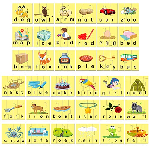 SpriteGru 72 Word Spelling Puzzles with Error-Correction Mechanism in 3 and 4 Pieces, Perfect for Preschool Learning (36 Blocks Double Sided) - Image 3