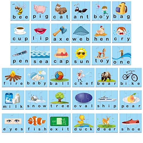 SpriteGru 72 Word Spelling Puzzles with Error-Correction Mechanism in 3 and 4 Pieces, Perfect for Preschool Learning (36 Blocks Double Sided) - Image 4
