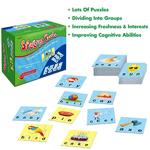 SpriteGru 72 Word Spelling Puzzles with Error-Correction Mechanism in 3 and 4 Pieces, Perfect for Preschool Learning (36 Blocks Double Sided) - Image 5