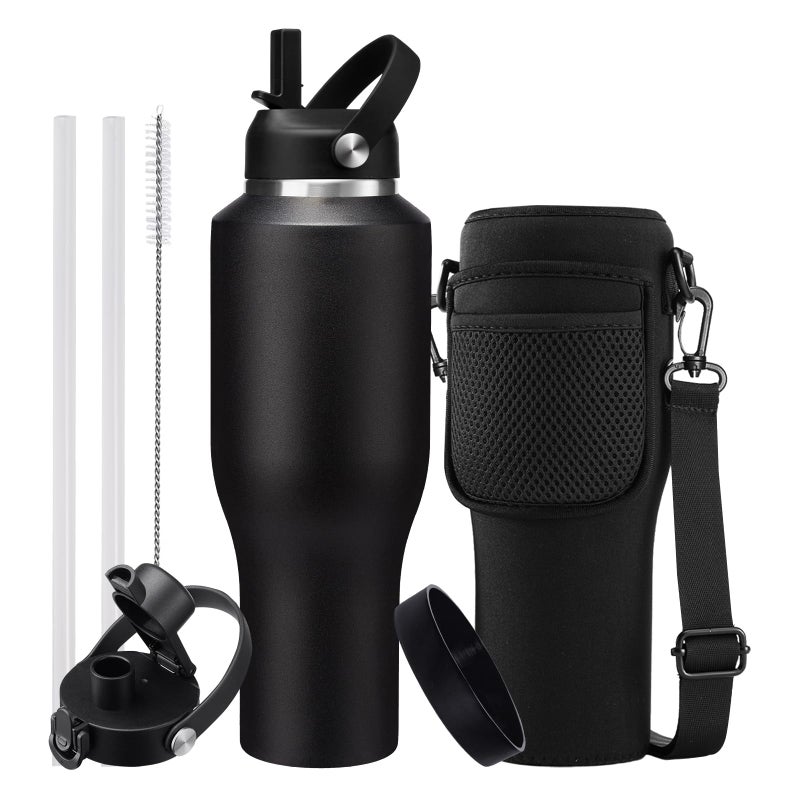 40 OZ Stainlesssteel Insulated Water Bottles  Cold 48H  Hot 24H LeakProof Metal Water Flask with Sleeve Protective Boot BPA Free Vacuum Insulated 40oz Water Bottle Fits In Cup Holder