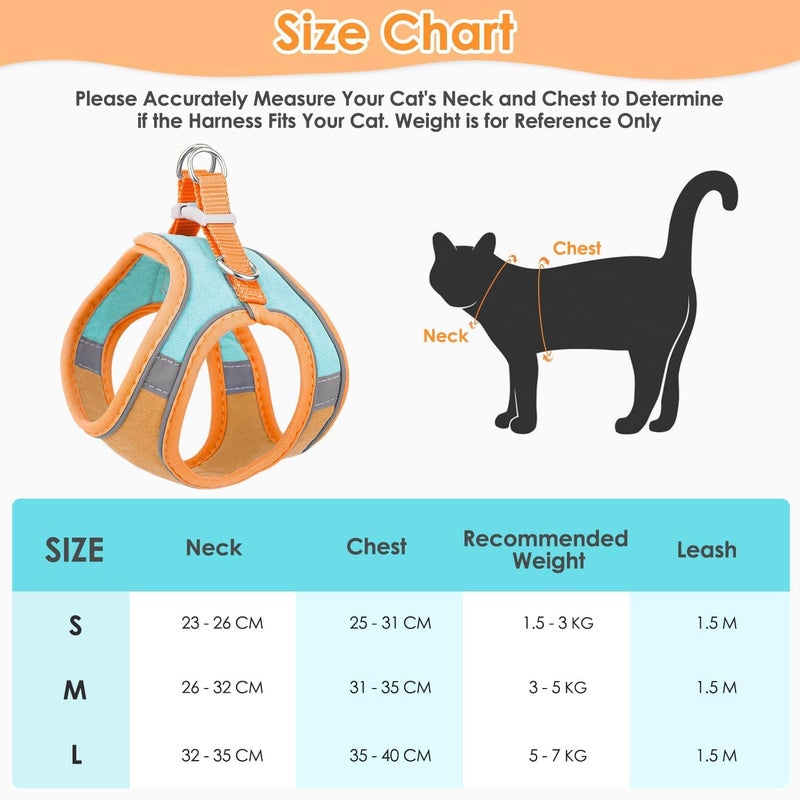 Bitnex طقم حزام وقائد للقطط، مقاوم للهروب وواقي عاكس لسترة القطط للمشي والسفر، أحزمة خفيفة الوزن من الشبك الناعم (متوسط) - Image 3