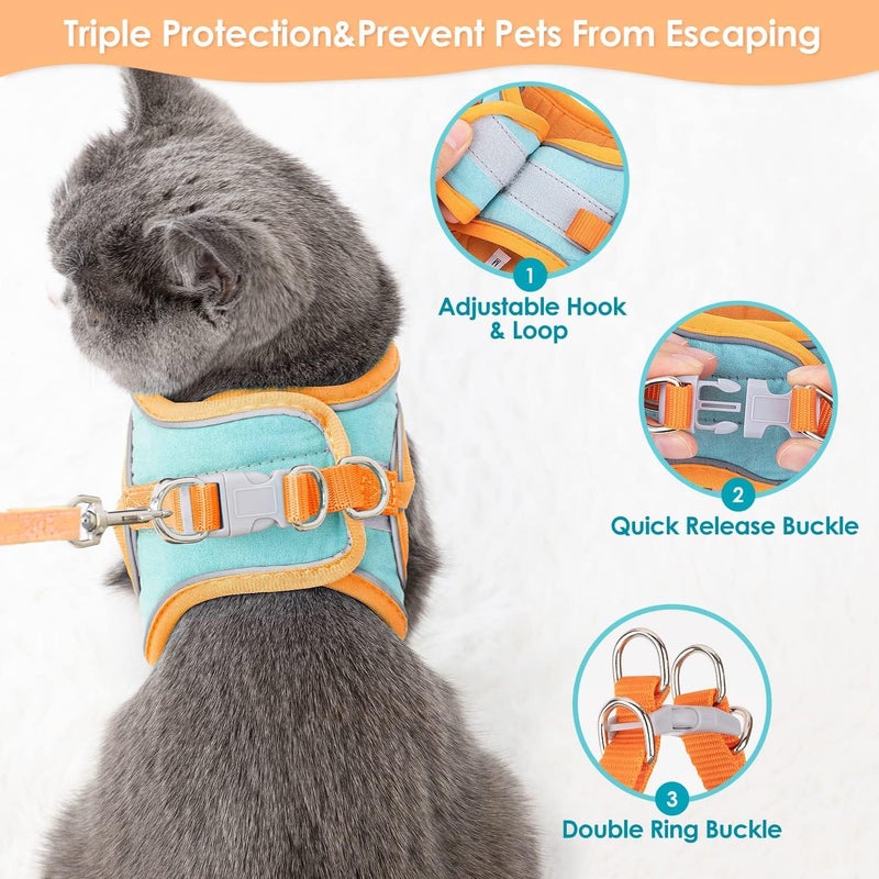Bitnex طقم حزام وقائد للقطط، مقاوم للهروب وواقي عاكس لسترة القطط للمشي والسفر، أحزمة خفيفة الوزن من الشبك الناعم (متوسط) - Image 4