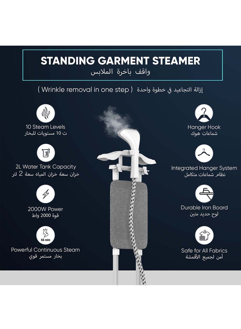 NIKAI Garment Steamer , 10 Steam Levels, 55 Min Continues Steam, 2-In-1 Double Aluminium Extendable Poles And Ironing Board, Thermostat Protection, Suit Hanger, 45 Sec Preheat 2 L 1950 W NGS292AB Silver/Grey - Image 2